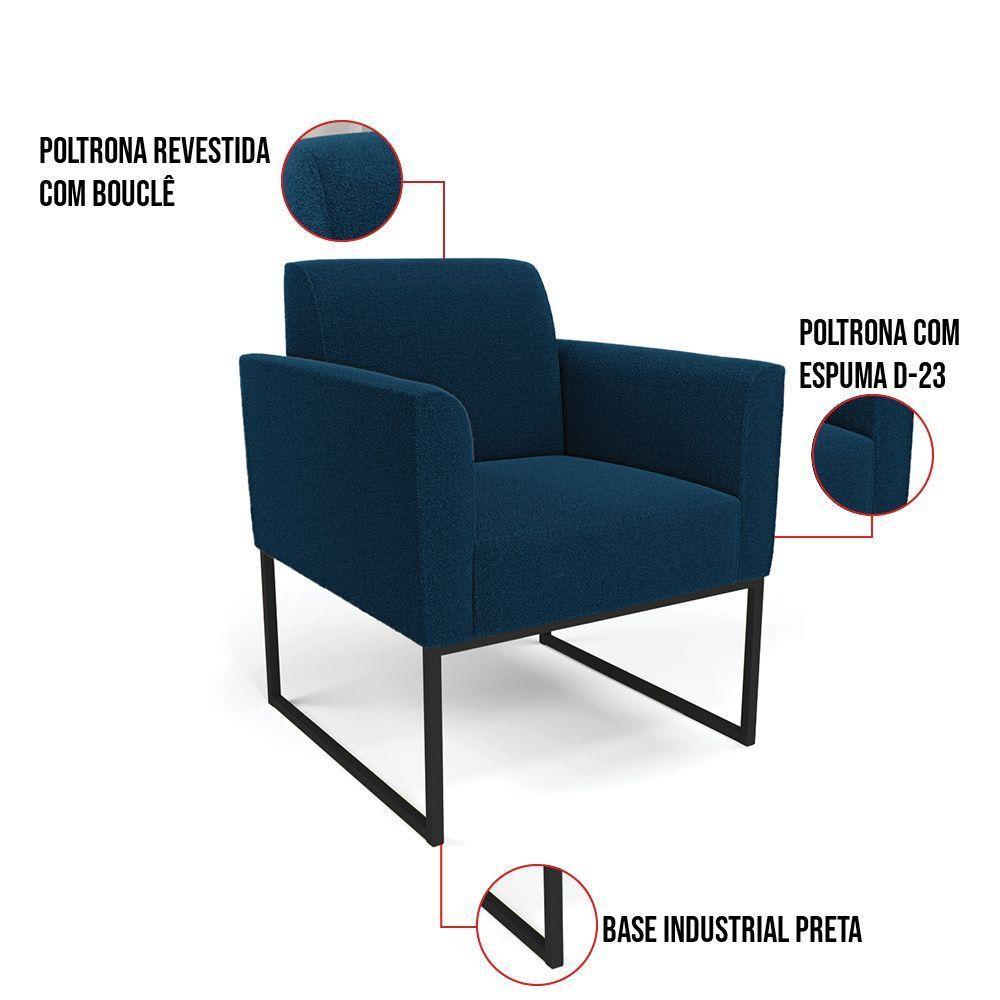 Namoradeira E 2 Poltronas Pé Ferro Preto Marisa Bouclê Cor Azul - 4