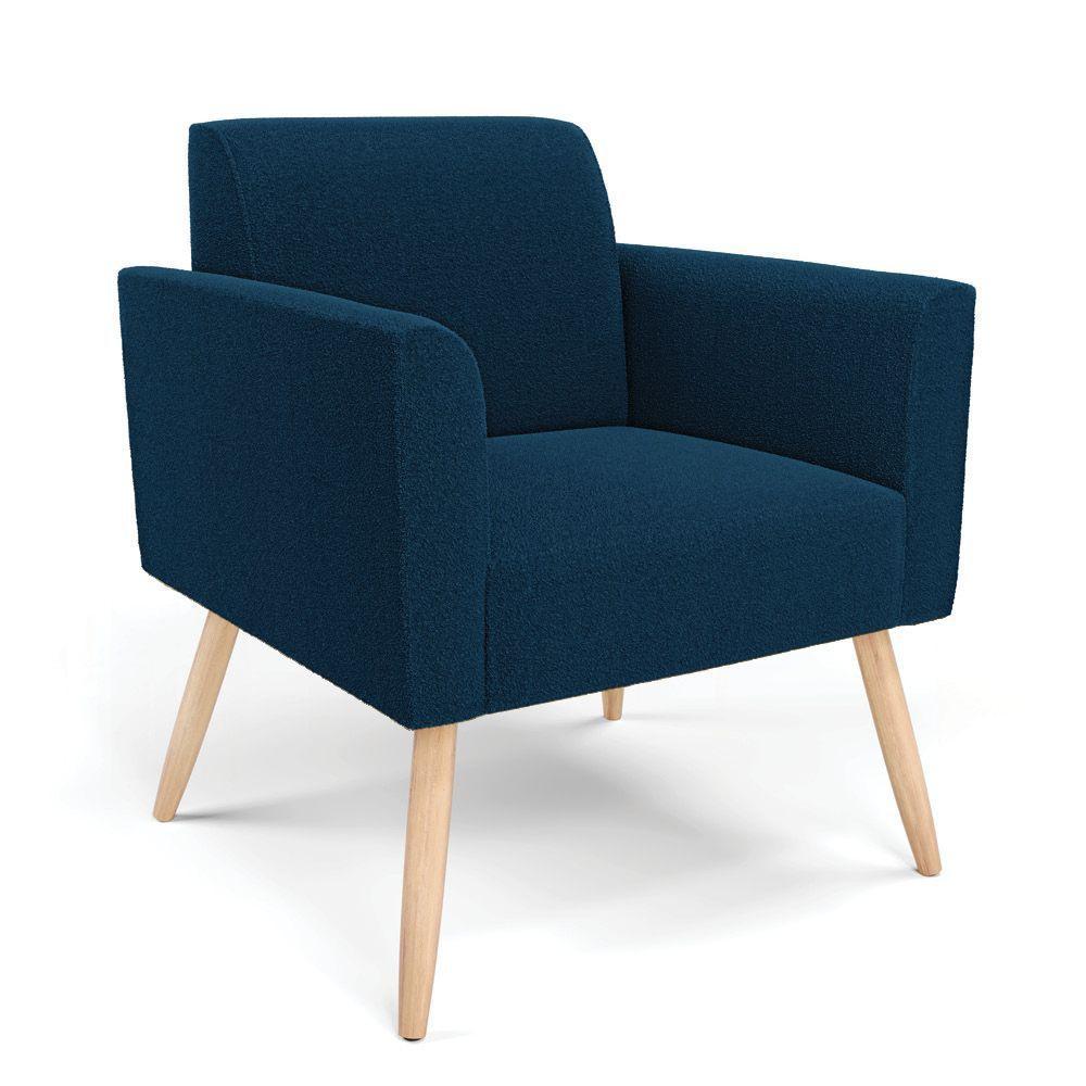 Namoradeira E 2 Poltronas Pé Palito Castanho Marisa Bouclê Cor Azul - 4