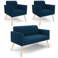 Namoradeira E 2 Poltronas Pé Palito Castanho Marisa Bouclê Cor Azul - 5