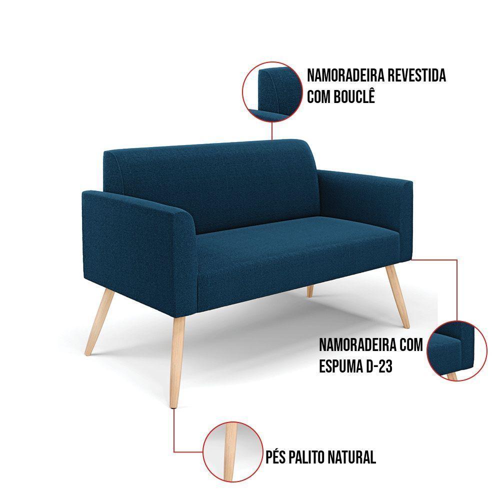 Namoradeira E 2 Poltronas Pé Palito Natural Marisa Bouclê Cor Azul - 3
