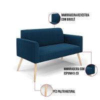 Namoradeira E 2 Poltronas Pé Palito Natural Marisa Bouclê Cor Azul - 3