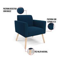 Namoradeira E 2 Poltronas Pé Palito Natural Marisa Bouclê Cor Azul