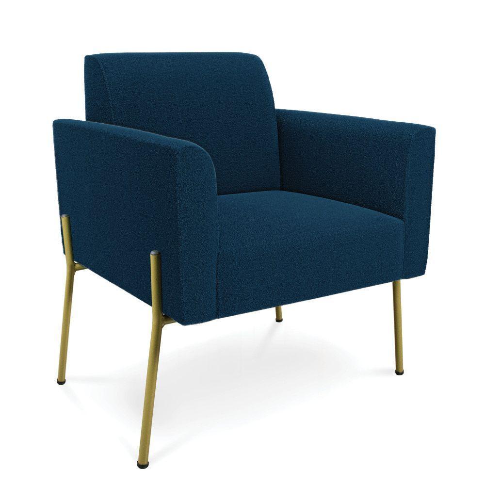 Namoradeira E 2 Poltronas Pé Ferro Dourado Marisa Bouclê D03 - D'rossi Cor Azul - 4