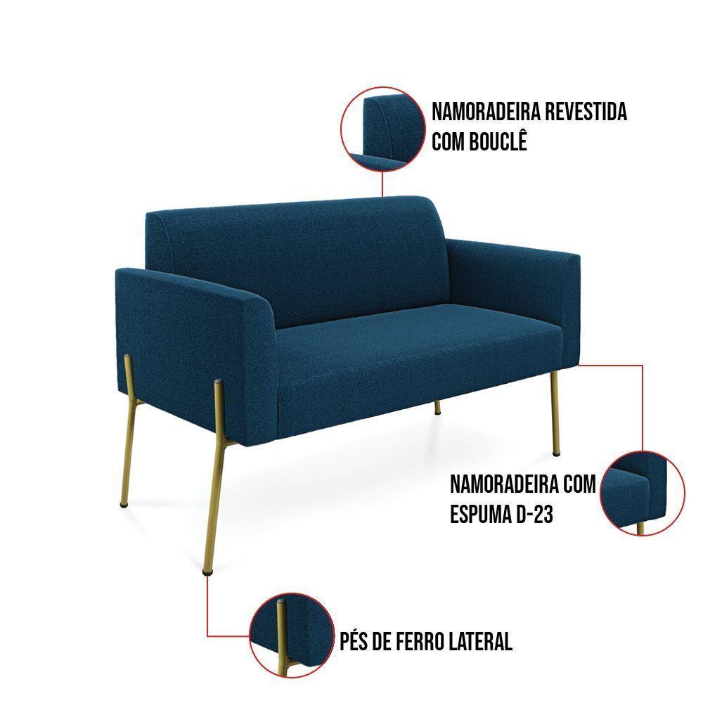 Namoradeira E 2 Poltronas Pé Ferro Dourado Marisa Bouclê D03 - D'rossi Cor Azul - 6