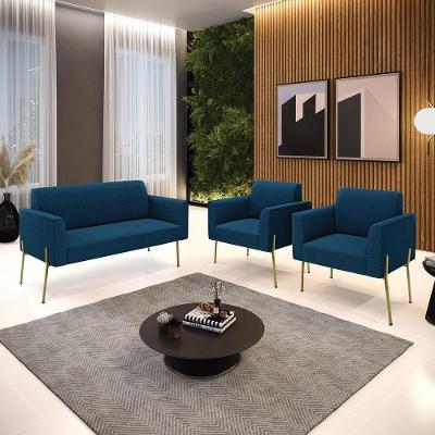 Namoradeira E 2 Poltronas Pé Ferro Dourado Marisa Bouclê D03 - D'rossi Cor Azul