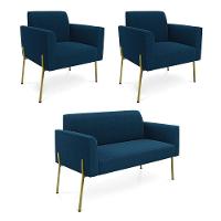 Namoradeira E 2 Poltronas Pé Ferro Dourado Marisa Bouclê D03 - D'rossi Cor Azul - 5