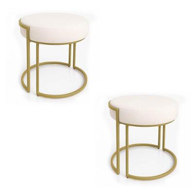 Puff Sala Decorativo Base Industrial Dourada Kit 2 Love Bouclê Bege D03 - D'rossi