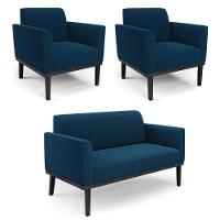 Namoradeira E 2 Poltronas Base Madeira Preto Marisa Bouclê D03 - D'rossi Cor Azul - 2