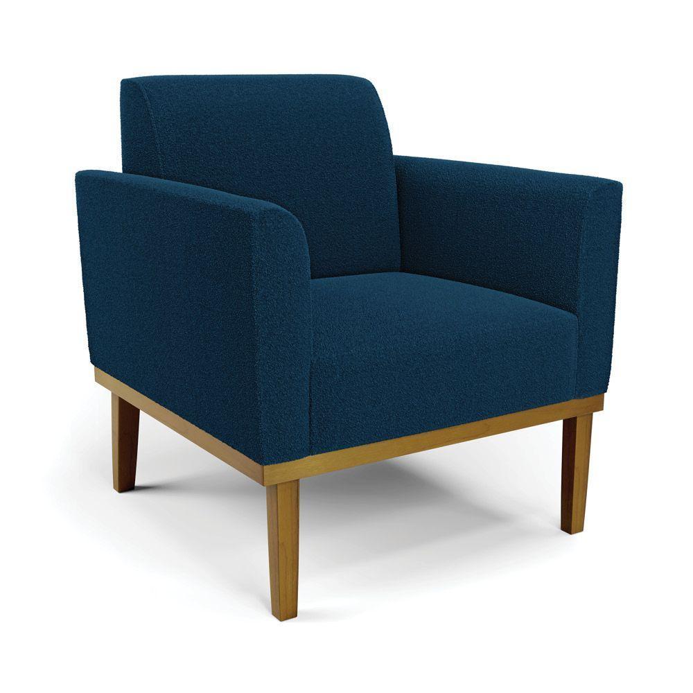 Namoradeira E 2 Poltronas Base Madeira Castanho Marisa Bouclê D03 - D'rossi Cor Azul - 8