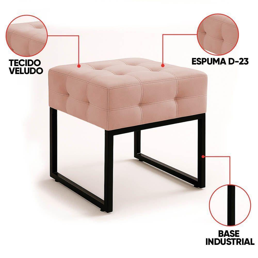 Poltrona Sala E Puff Decorativo Industrial Elisa Veludo Rosê D03 - D'rossi - 3