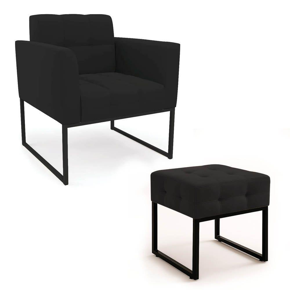 Poltrona Sala E Puff Decorativo Industrial Elisa Veludo Preto D03 - D'rossi - 2