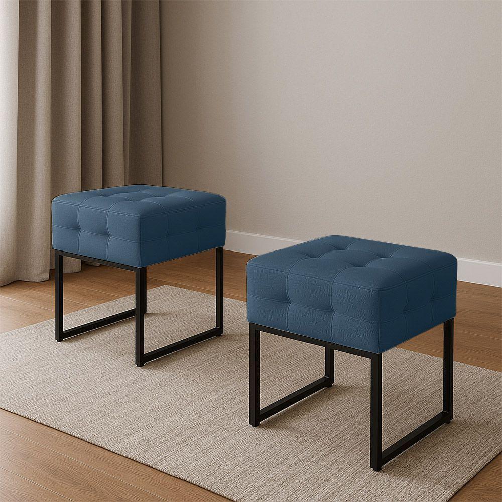 Puff Sala Decorativo Industrial Kit 2 Elisa Suede Azul Marinho D03 - D'rossi - 1
