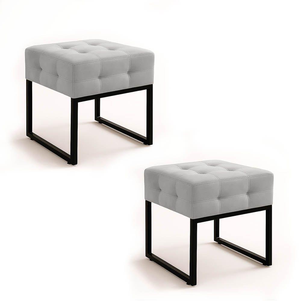 Puff Sala Decorativo Industrial Kit 2 Elisa Suede Cinza D03 - D'rossi - 2