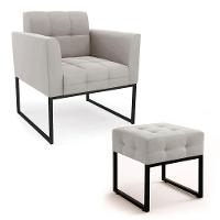 Poltrona Sala E Puff Decorativo Industrial Elisa Veludo Cinza D03 - D'rossi - 2