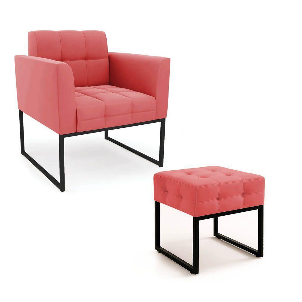 Poltrona Sala E Puff Decorativo Industrial Elisa Suede Rosê D03 - D'rossi - 2