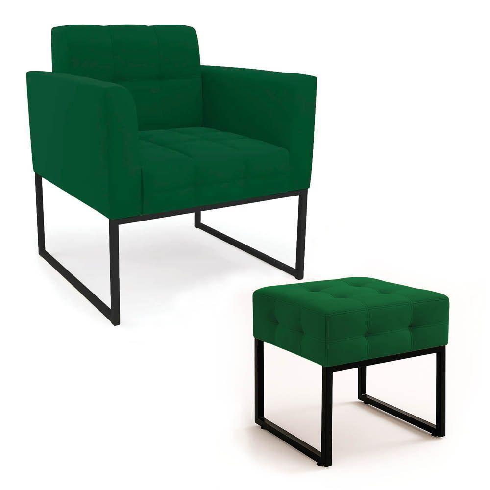 Poltrona Sala E Puff Decorativo Industrial Elisa Suede Verde D03 - D'rossi - 2
