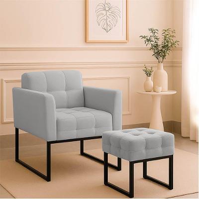 Poltrona Sala E Puff Decorativo Industrial Elisa Suede Cinza D03 - D'rossi