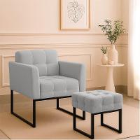 Poltrona Sala E Puff Decorativo Industrial Elisa Suede Cinza D03 - D'rossi - 1