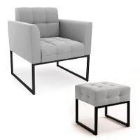 Poltrona Sala E Puff Decorativo Industrial Elisa Suede Cinza D03 - D'rossi - 2