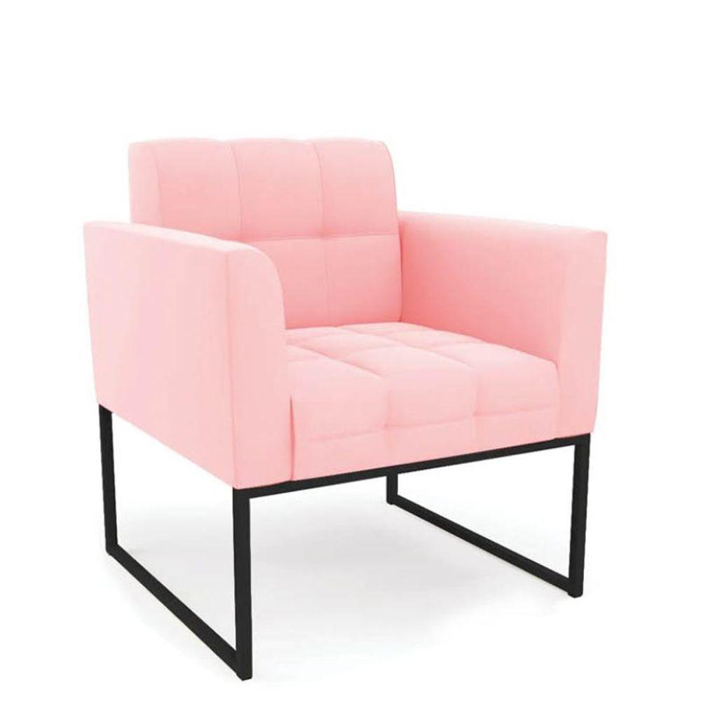 Poltrona Sala E Puff Decorativo Industrial Elisa Suede Rosa Bebê D03 - D'rossi - 6