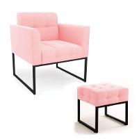 Poltrona Sala E Puff Decorativo Industrial Elisa Suede Rosa Bebê D03 - D'rossi - 2