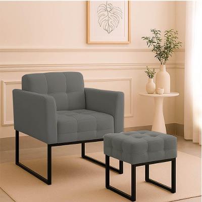 Poltrona Sala E Puff Decorativo Industrial Elisa Suede Grafite D03 - D'rossi