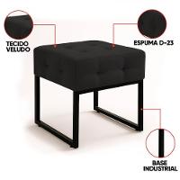 Puff Sala Decorativo Quadrado Industrial Elisa Veludo Preto D03 - D'rossi - 3