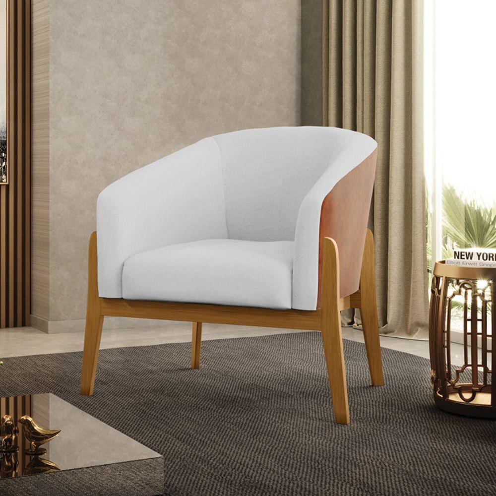 Poltrona Decorativa Base Madeira Stella Pu Nozes/linho Cinza A05 D03 - D'rossi - 1