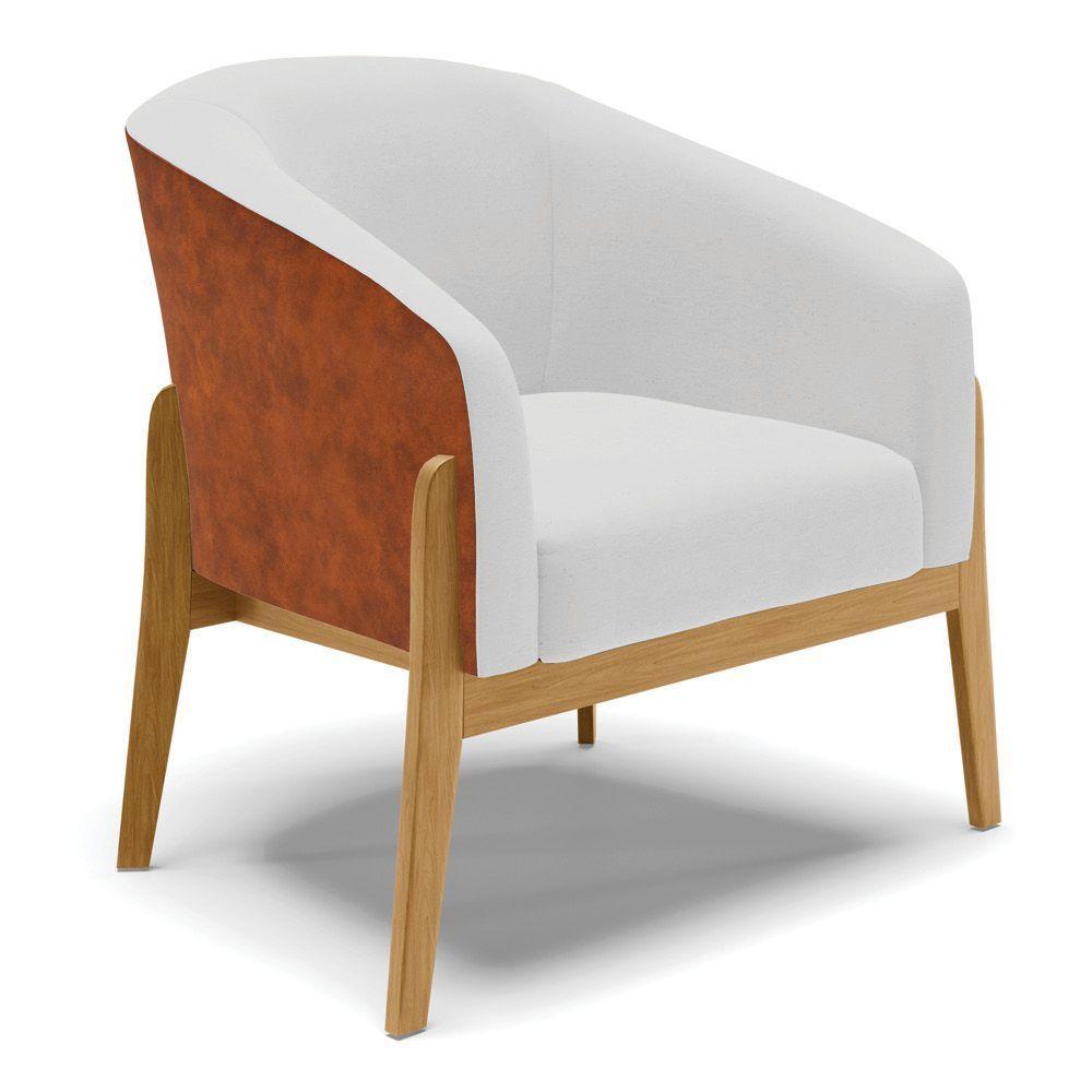 Poltrona Decorativa Base Madeira Stella Pu Nozes/linho Cinza A05 D03 - D'rossi - 2