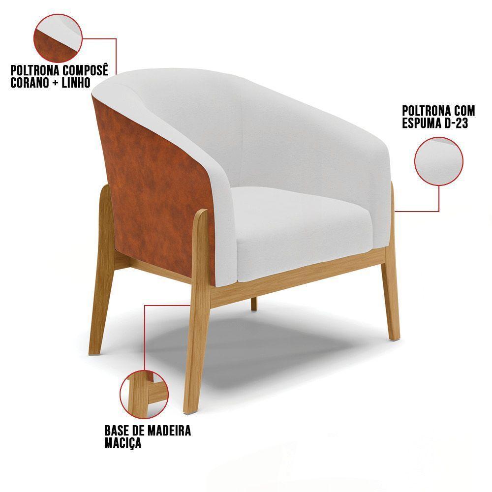 Poltrona Decorativa Base Madeira Stella Pu Nozes/linho Cinza A05 D03 - D'rossi - 3
