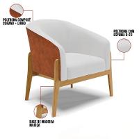 Poltrona Decorativa Base Madeira Stella Pu Nozes/linho Cinza A05 D03 - D'rossi - 3