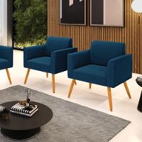 Poltrona Sala Estar Pé Palito Castanho Kit 2 Marisa Bouclê Cor Azul - 1