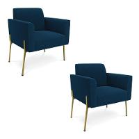 Poltrona Sala Estar Pé Ferro Dourado Kit 2 Marisa Bouclê D03 - D'rossi Cor Azul - 2