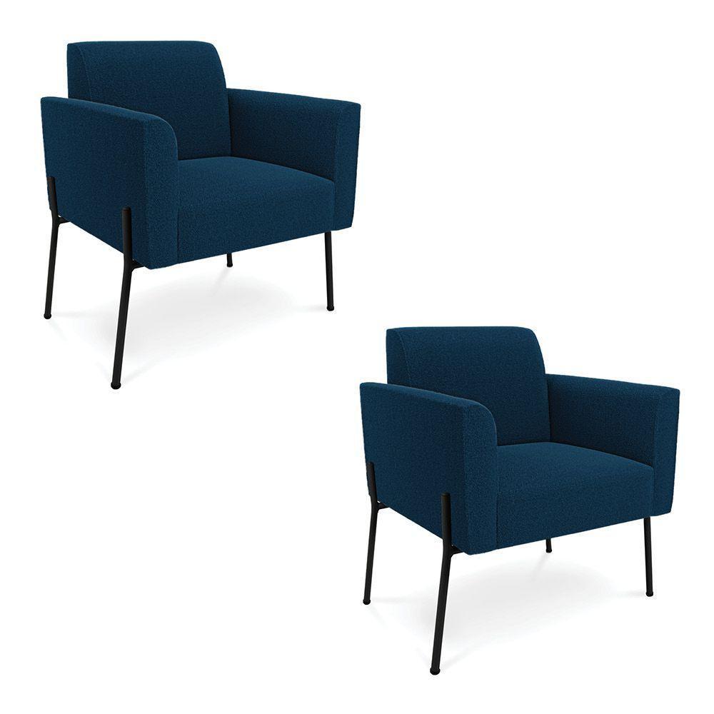 Poltrona Sala Estar Pé Ferro Preto Kit 2 Marisa Bouclê D03 - D'rossi Cor Azul - 2