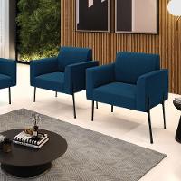 Poltrona Sala Estar Pé Ferro Preto Kit 2 Marisa Bouclê D03 - D'rossi Cor Azul - 1