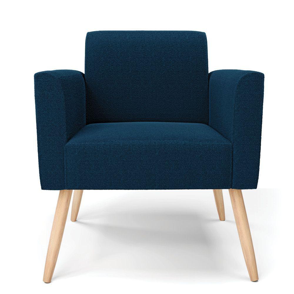 Poltrona Sala Estar Pé Palito Natural Kit 2 Marisa Bouclê Azul - 5