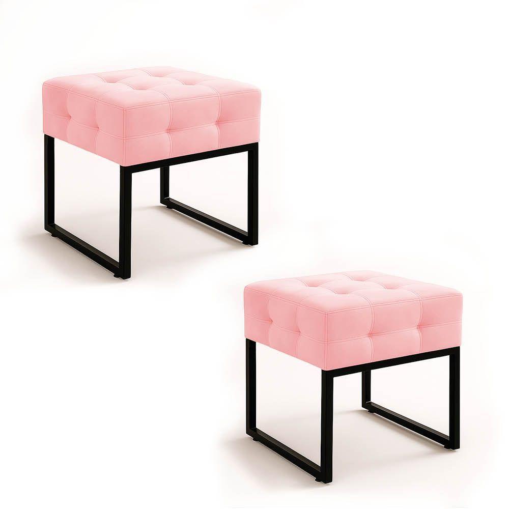 Puff Sala Decorativo Industrial Kit 2 Elisa Suede Rosa Bebê D03 - D'rossi - 2