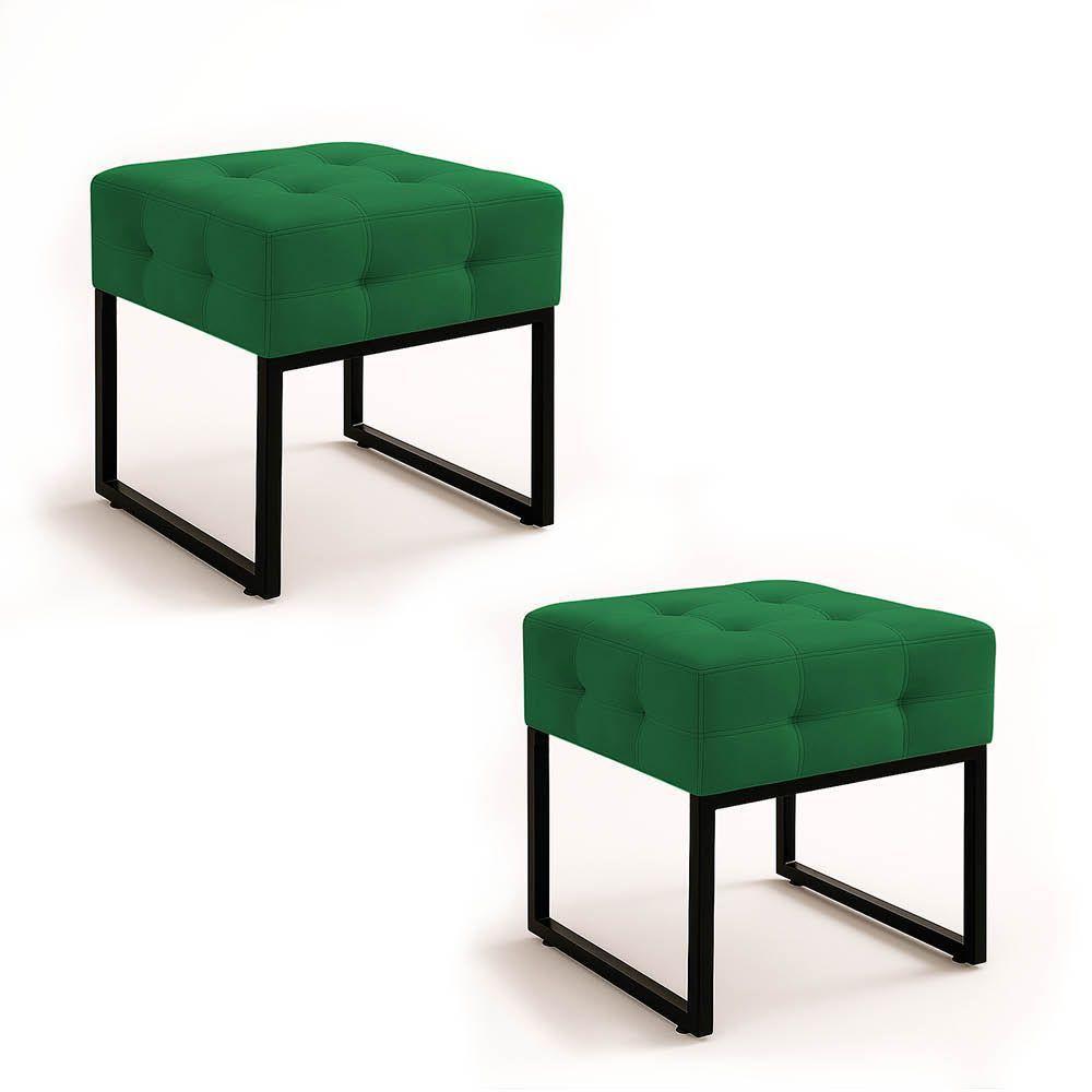 Puff Sala Decorativo Industrial Kit 2 Elisa Suede Verde D03 - D'rossi - 2