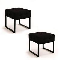 Puff Sala Decorativo Industrial Kit 2 Elisa Suede Preto D03 - D'rossi - 2