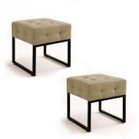 Puff Sala Decorativo Industrial Kit 2 Elisa Suede Marrom Rato D03 - D'rossi - 2