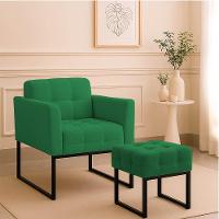 Poltrona Sala E Puff Decorativo Industrial Elisa Suede D03 - D'rossi Verde - 1