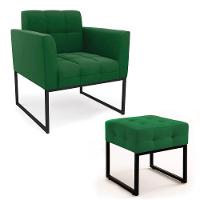 Poltrona Sala E Puff Decorativo Industrial Elisa Suede D03 - D'rossi Verde - 2