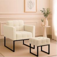 Poltrona Sala E Puff Decorativo Industrial Elisa Suede D03 - D'rossi Bege - 1