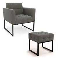 Poltrona Sala E Puff Decorativo Industrial Elisa Suede D03 - D'rossi Grafite - 2