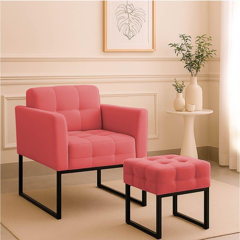 Poltrona Sala E Puff Decorativo Industrial Elisa Suede D03 - D'rossi Rose - 1