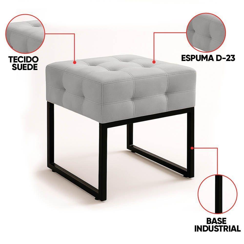 Poltrona Sala E Puff Decorativo Industrial Elisa Suede D03 - D'rossi Cinza - 3