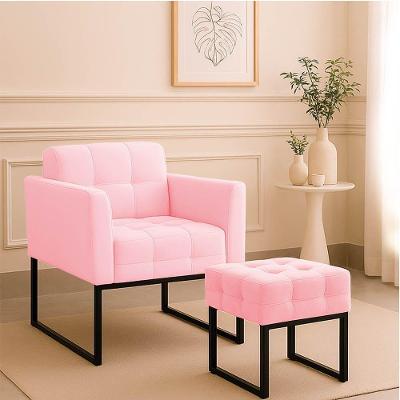 Poltrona Sala E Puff Decorativo Industrial Elisa Suede D03 - D'rossi Rosa Bebê