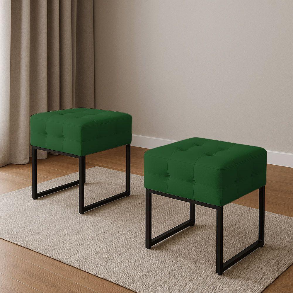 Puff Sala Decorativo Industrial Kit 2 Elisa Veludo Verde D03 - D'rossi - 1