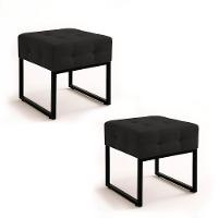 Puff Sala Decorativo Industrial Kit 2 Elisa Veludo Preto D03 - D'rossi - 2