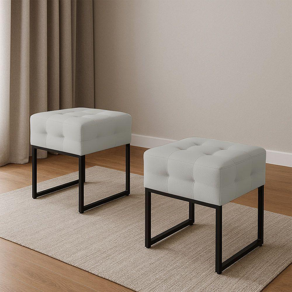 Puff Sala Decorativo Industrial Kit 2 Elisa Veludo Cinza D03 - D'rossi - 1